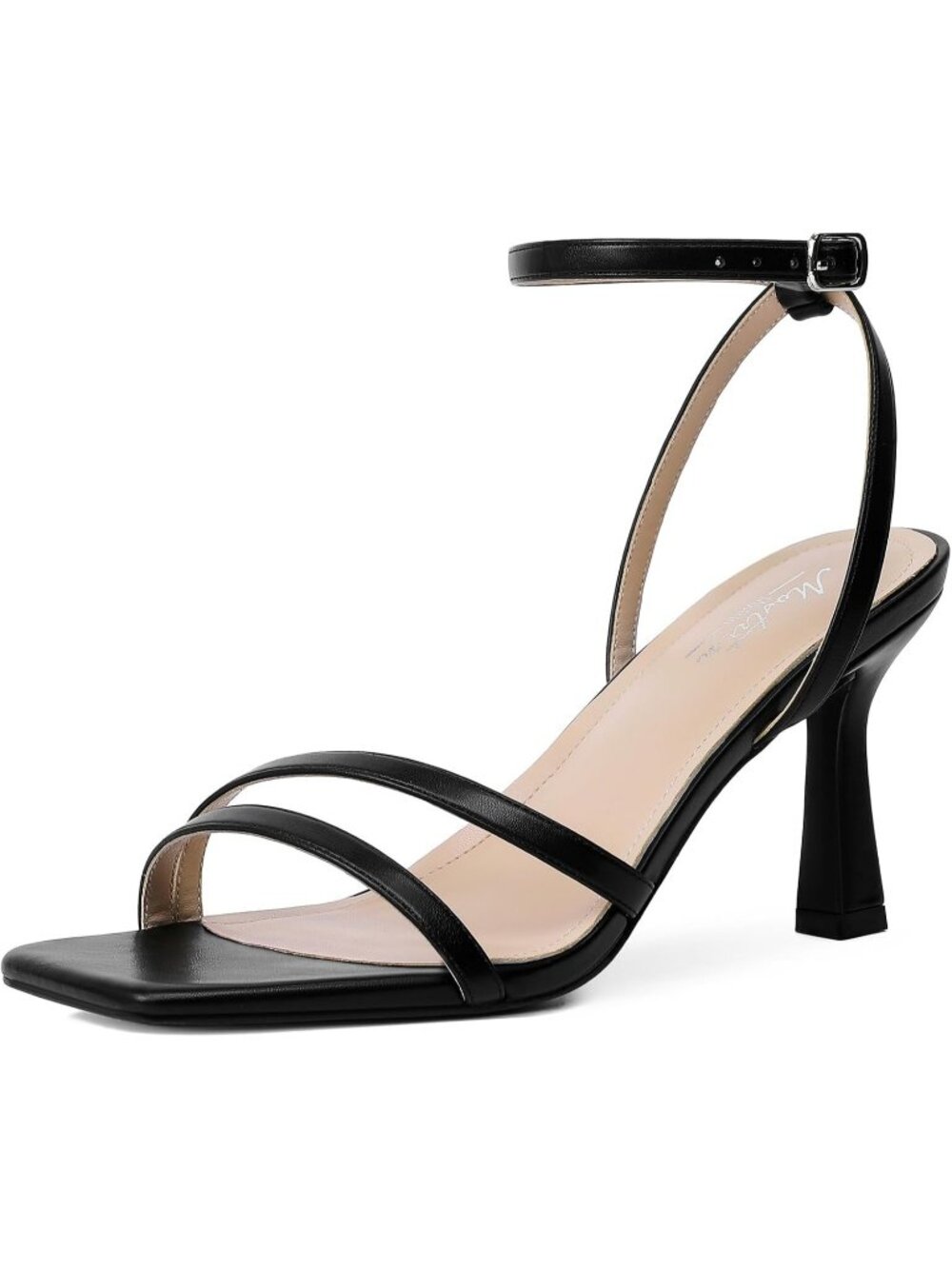 Women's Black Ankle Strap Lace Up Heel Square Open Toe Party High Heeled Sandals